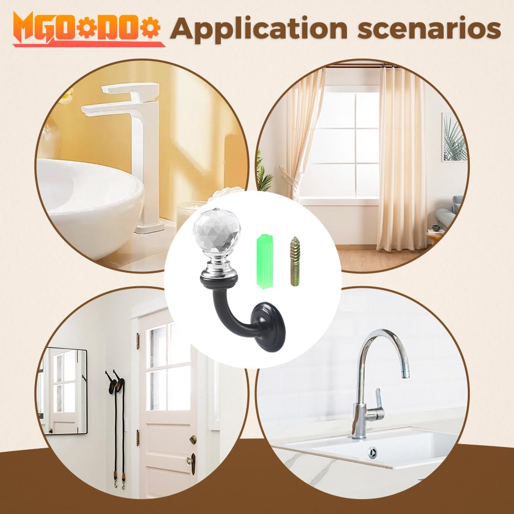 Mgoodoo 5PCS Small Crystal Wall Mounted Hooks, 2.87x1.46 inch Bathroom Crystal Robe Holder Decorative Towel Hanger with Screw for Face Mask Hat Key Bags Bathroom Bedroom Kitchen