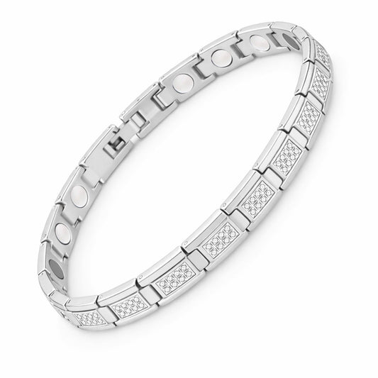 KYOSI Magnetic Bracelets for Women, Stainless Steel Silver Bracelet with Cubic Zirconia, Adjustable Chain Fashion Zircon Jewelry Womens Gift