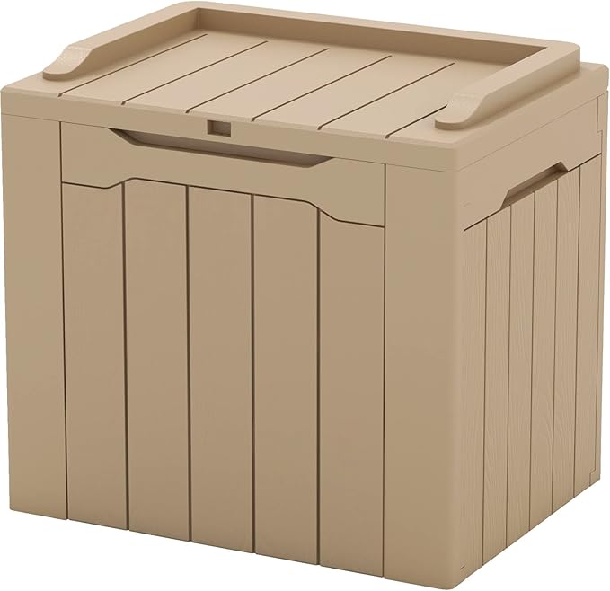 Patiowell 30 Gallon Resin Deck Box, Outdoor Storage Box for Patio Furniture, Deliveries, Pool Supplies,Waterproof and Lockable, Light Brown