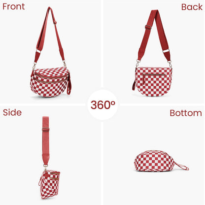 Checkered Crossbody Bum Bags for Women Nylon Checkered Purse Checkerboard Fanny Pack