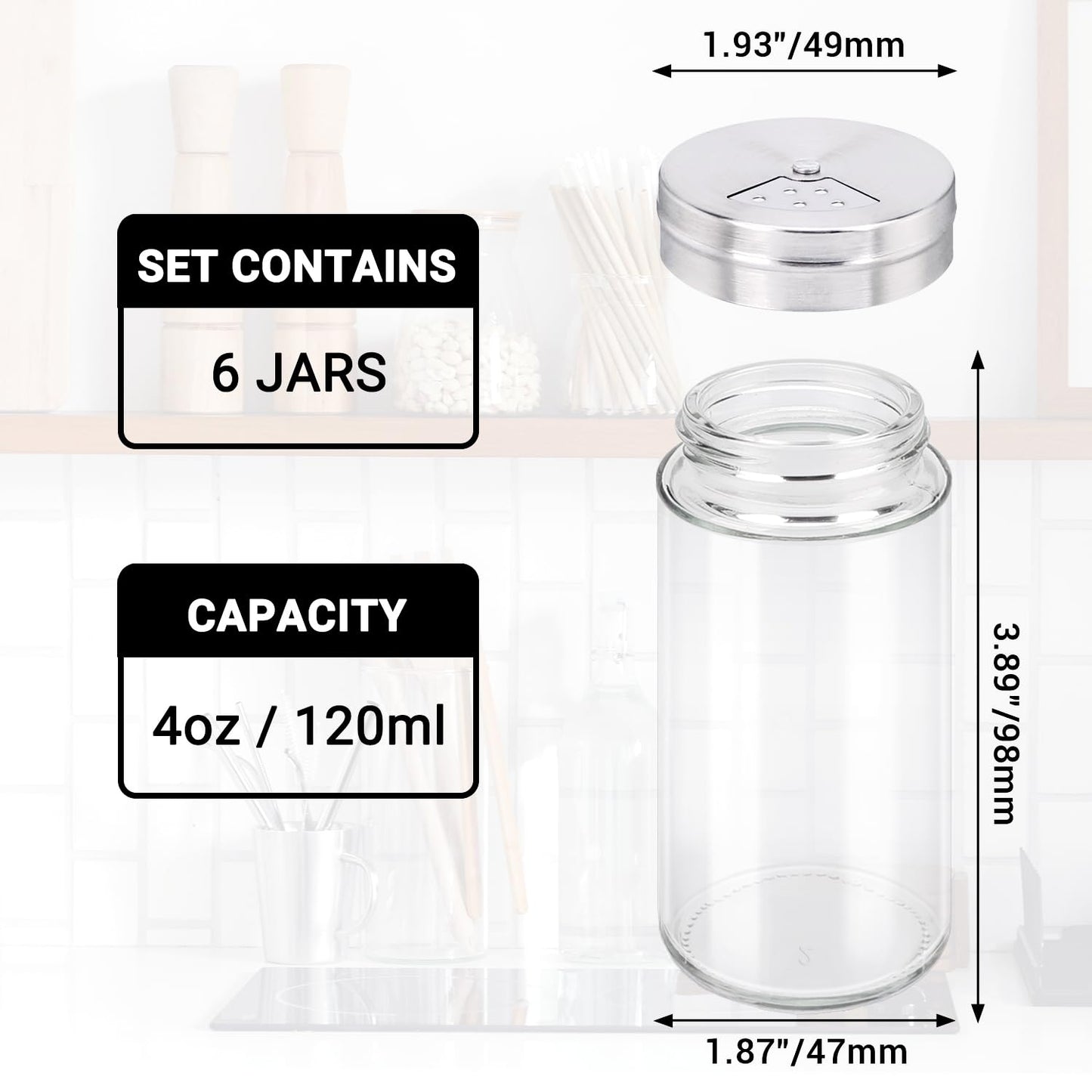 Segarty Spice Jars with Label Set - 6 Pack 4oz Glass Spice Jars with Shaker Lids, 272 Pcs Blank Chalkboard Label Stickers with 1 Marker, Seasoning Organizor Kit