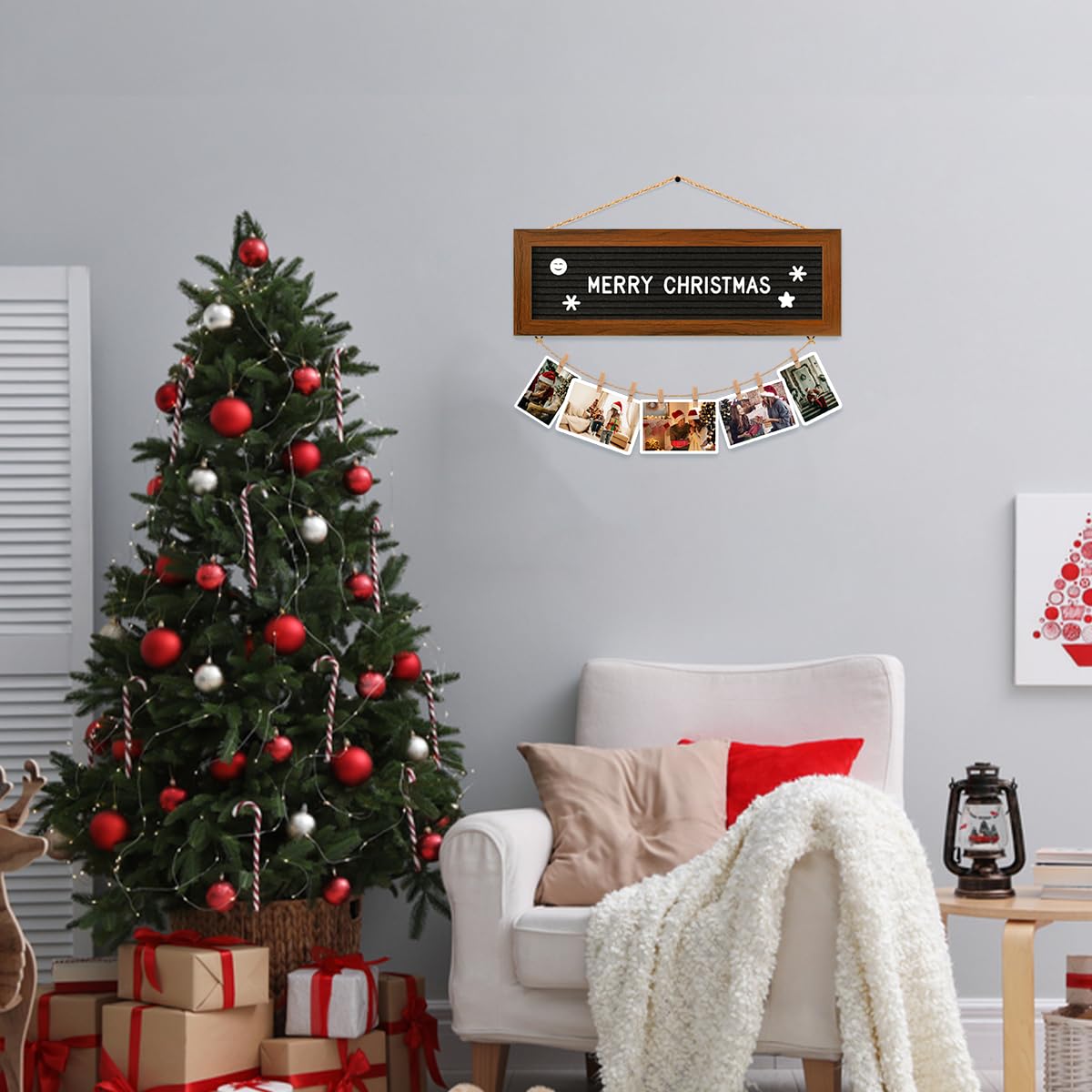 CJIAWYS Picture Frames Collage Photo Hanging Display, Felt Letter Board with 340 Letters and 15 Clips, Picture Board Rustic Frames for Wall Dorm Room Decor Christmas Holiday Birthday Party Present