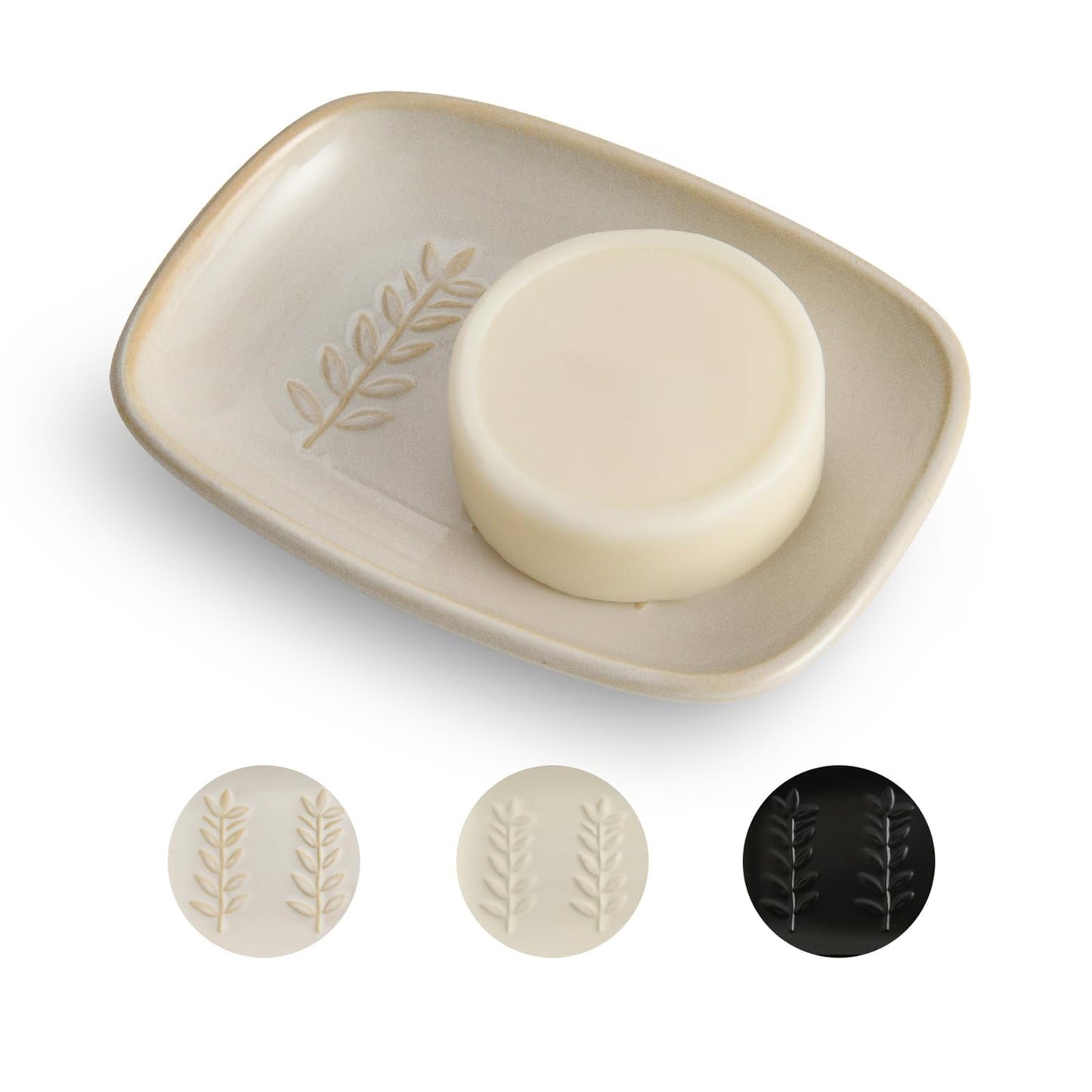 ZIVONA Ceramic Soap Dish for Bathroom, Bar Soap Holder with Elevated Ridges - Keeps Soap Dry, Premium Porcelain Dish, Elegant Modern Decor for Vanity Sink, Shower (Beige)
