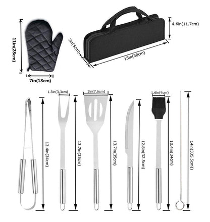 Emwel BBQ Grill Tools Set, 9 Pieces Stainless Steel BBQ Tool Sets +1 Barbecue Gloves, Outdoor Barbecue Grilling Utensil with Storage Case