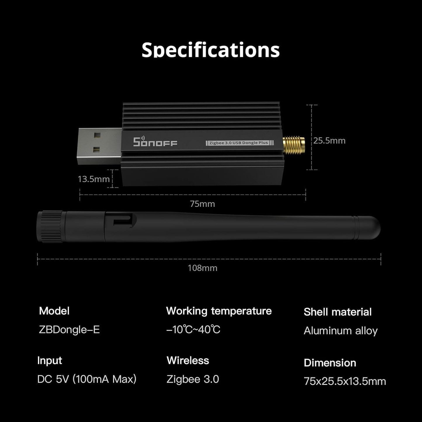 Sonoff Zigbee USB Dongle Plus-ZBDongle-E 3.0 External Antenna Interface SMA Gateway Universal, Pre-Installed with Zigbee Firmware Based on EZNet 6.10.3 Coordinated Home Assistant or Zigbee2MQTT