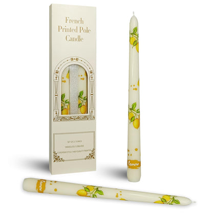 Summer Floral Taper Candle - Baleagcdl Ivory with Lemon Prints Candlesticks Handmade Long Tapered Candles 10 Inch Drip Candle for Home Holiday Decor Gifts Set of 2