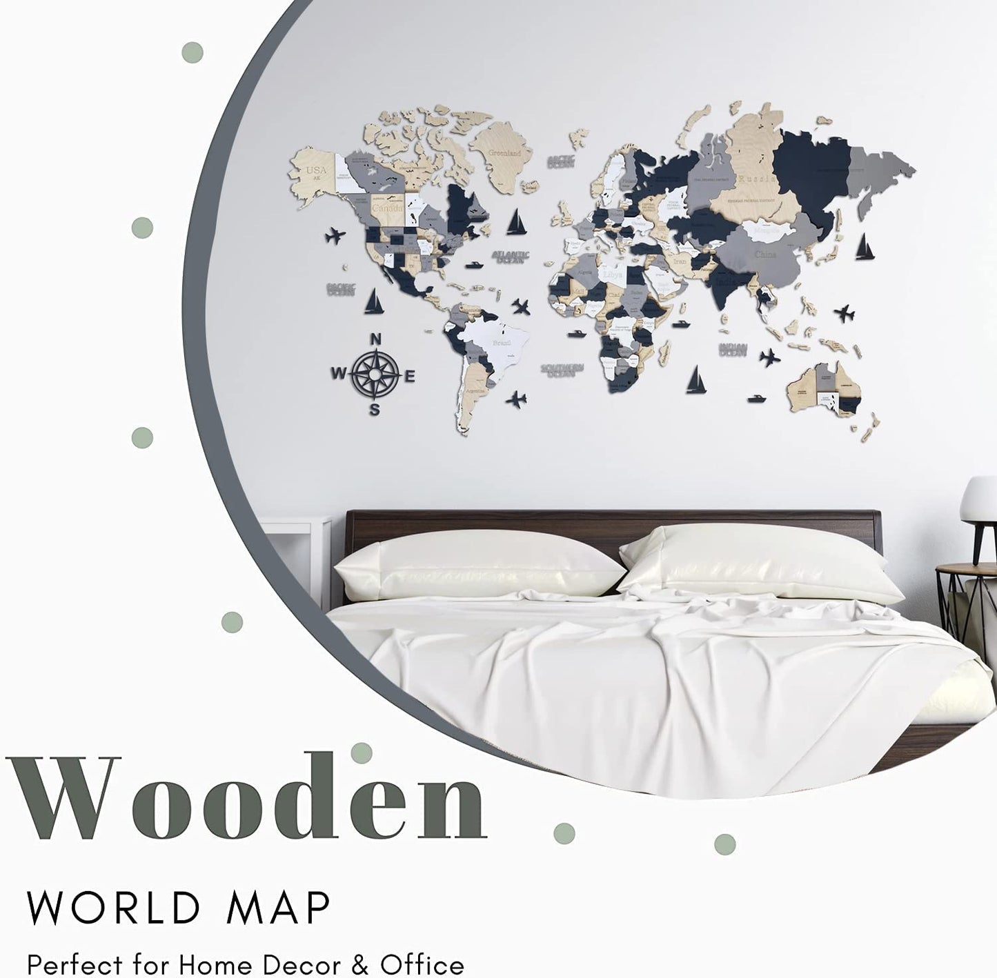 Wooden World Map 3D Art Large Wall Decor - Size (M, L, XL) Any Occasion Gift Idea - Wall Art For Home, Kitchen or Office (SIZE L, ALASKA)