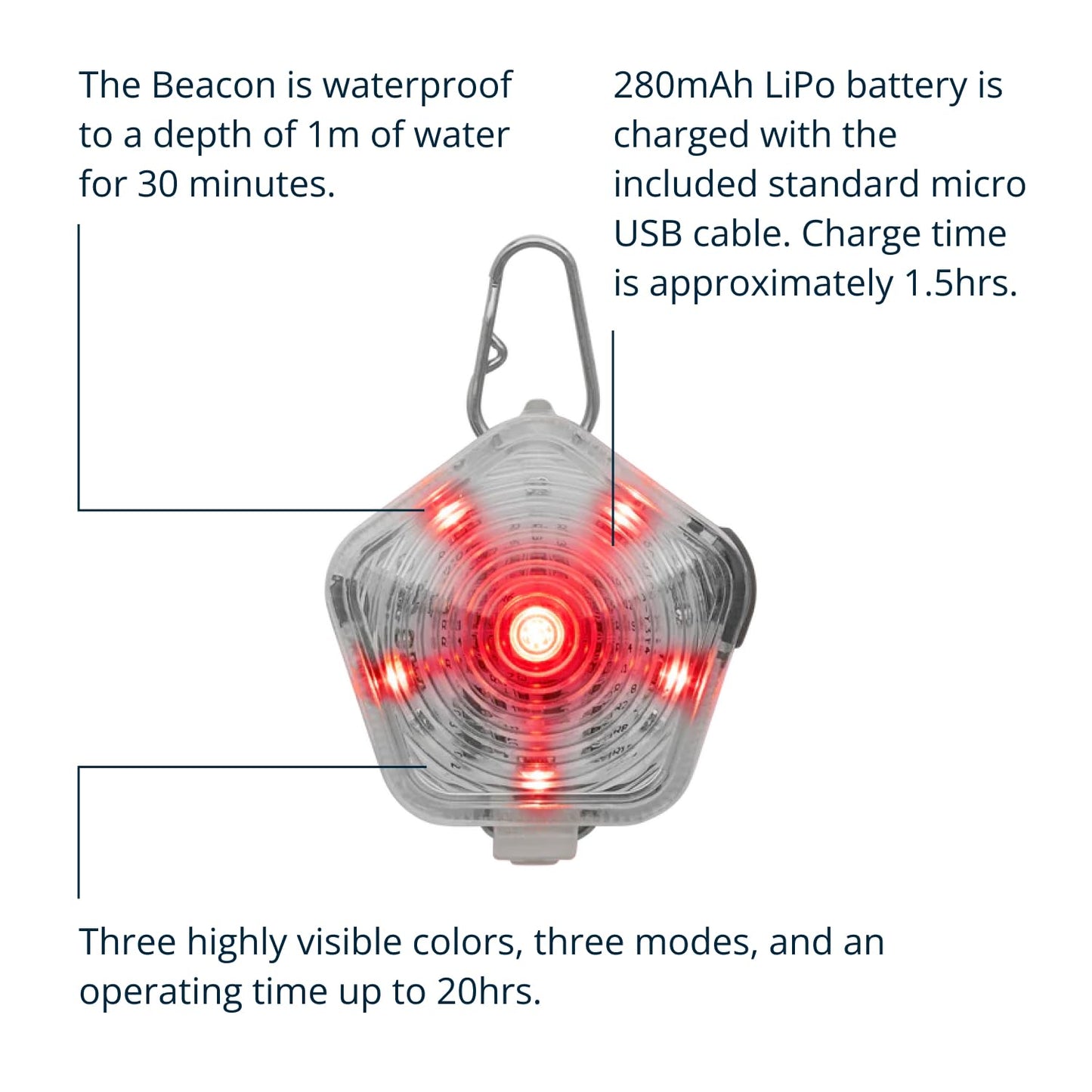 RUFFWEAR The Beacon Dog Safety Light, Waterproof Dog Collar Light, LED Pet Dog Collar Buckle Night Light, Safety Clip On Flashing Dog Light for Dog Leads & Harnesses, Rechargeable Dog Light, Clear