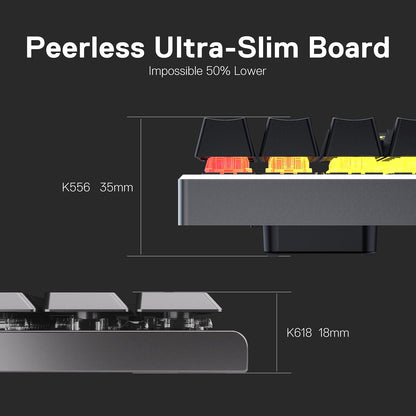 Redragon K618 PRO 3-Mode Wireless RGB Mechanical Keyboard, BT/2.4Ghz/Wired Low Profile Win/Mac Gaming Keyboard w/Ultra-Thin Design, Dedicated Media Control & Linear Red Switch