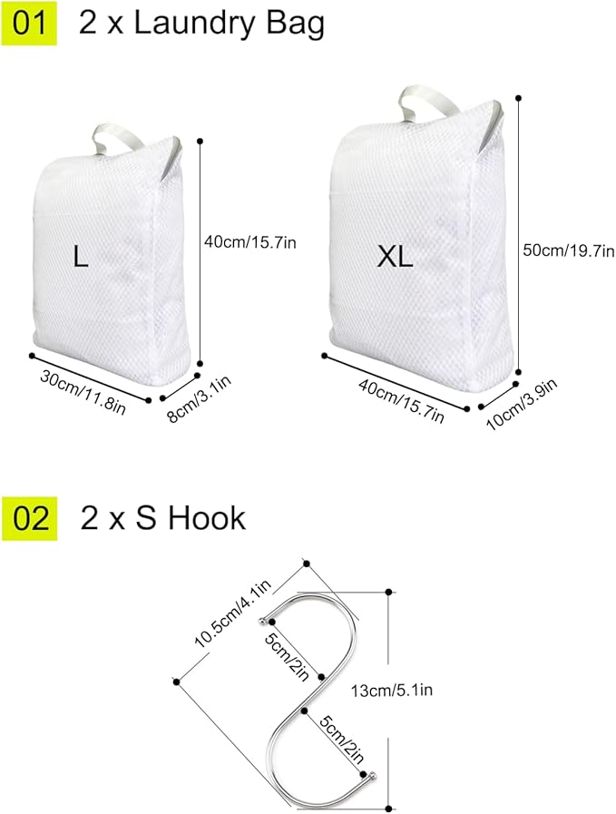 2-Pack Hanging Laundry Bag for Washing Machine, Large & XL Mesh Laundry Bags