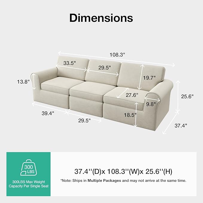 Novilla 108" Modular Sectional Sofa, Modular Sectional Couches