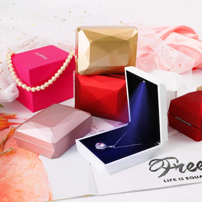 iSuperb LED Pendant Necklace Box Bracelet Box Couple Jewelry Gift Boxes Case Small Jewelry Display for Proposal Engagement Wedding (Pink)