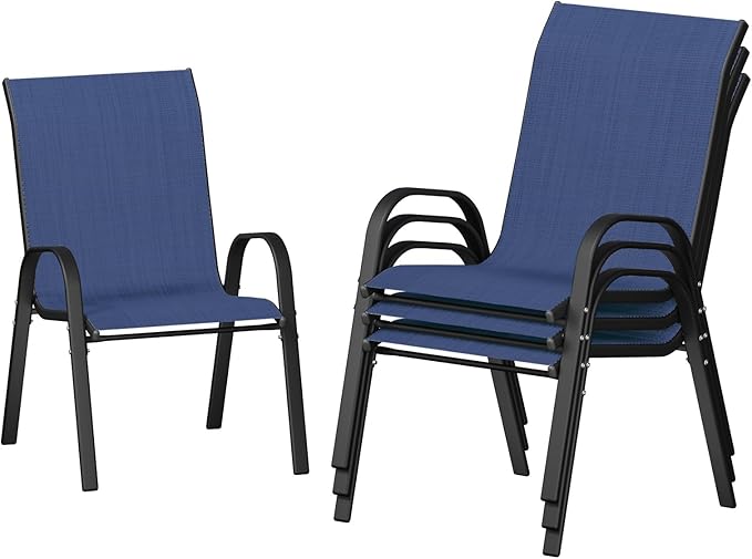 UDPATIO Patio Chairs Set of 4, Stackable Outdoor Dining Chairs with High Back, Breathable Textilene Fabric Outdoor Chair All Weather, 350LBS Capacity for Garden/Backyard (Blue)