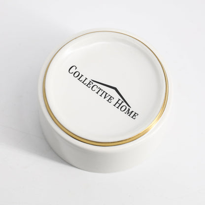 COLLECTIVE HOME - Ceramic Jewelry Box, Elegant Embossed Jewelry Holder, Trinket Organizer with Gold Monogram Lid, Storage for Ring Necklace Bracelet Earrings, Rings and Accessories (m)