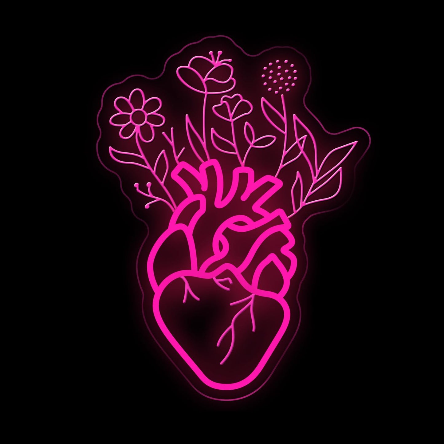 Blooming Human Heart Neon Sign for Wall Room Lights, Heart Flower Custom Led Sign, Wedding Wall Decor, Valentine's Day Wall Decor, Couple Room Light, Bar Home Lamp Party Dorm Living Room