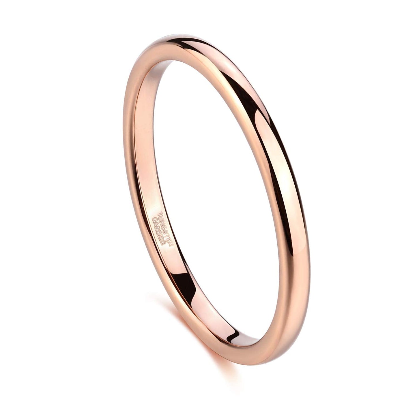 Greenpod 2mm Thin Tungsten Wedding Bands for Women Rose Gold Plated Domed Slim Engagement Promise Ring Comfort Fit Size 5.5