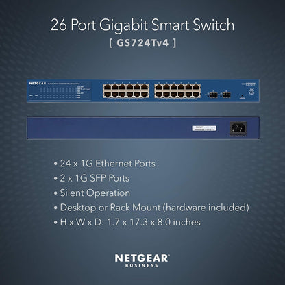 NETGEAR 8-Port Gigabit Ethernet Smart Switch (GS108T) - Managed, with 1 x PD Port, Optional Insight Cloud Management, Desktop or Wall Mount, Silent Operation, and Limited Lifetime Protection