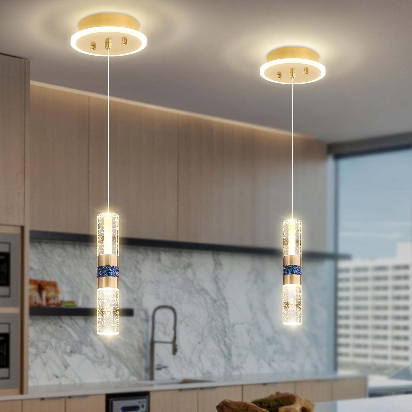 ykolupty 1-Light Pendant Lights Kitchen Island Modern Gold Crystal Chandeliers LED Dimmable Crystal Island Light Fixture Mini Pendant Light for Living Room Bedroom Dining Room Hallway