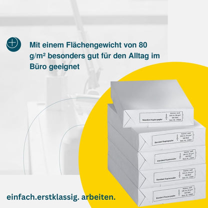 Schäfer Shop Copy Paper A4, 80 g/m² Printer Paper, Laser, Inkjet, Fax Paper, 2500 Sheets, 5 Packs of 500 Sheets, White