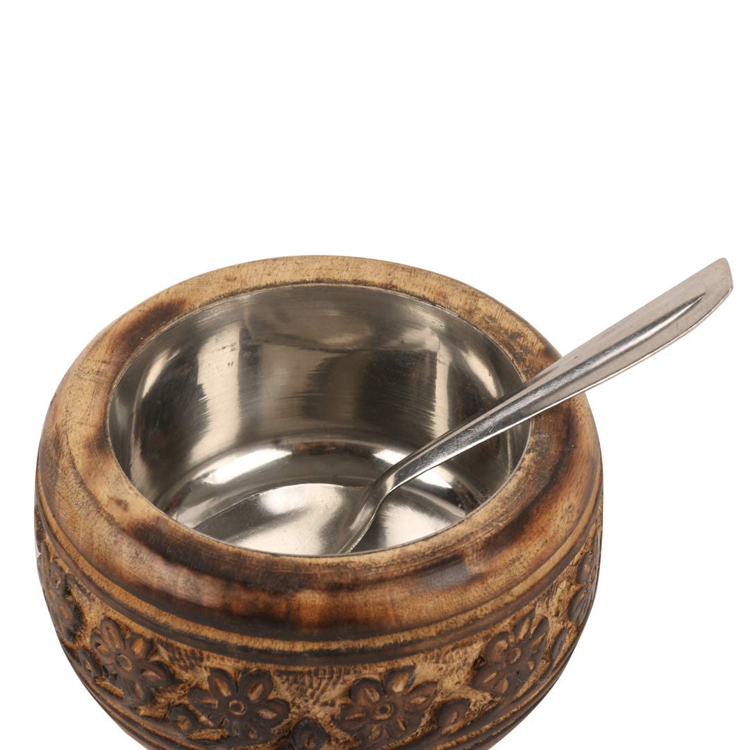Decorative Rustic Wooden Sugar Bowl & Spoon With Lid Wide Mouth Candy Treat Jar Spice Jar Holder Condiment Nuts Serving Bowl Pot Salt Spice Herb Loose Leaf Tea Storage Container Novelty Home & Kitchen