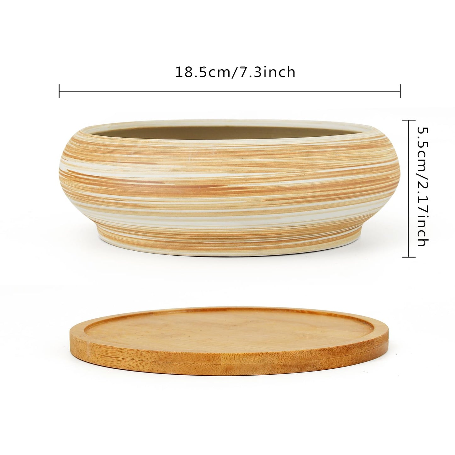 ARTKETTY Succulent Pots - Ceramic Bonsai Pots with Drainage Tray, 7.3 Inch Large Plant Pots Shallow Succulent Planters for Indoor Plants Decorative Cactus Flower Planter Bowl