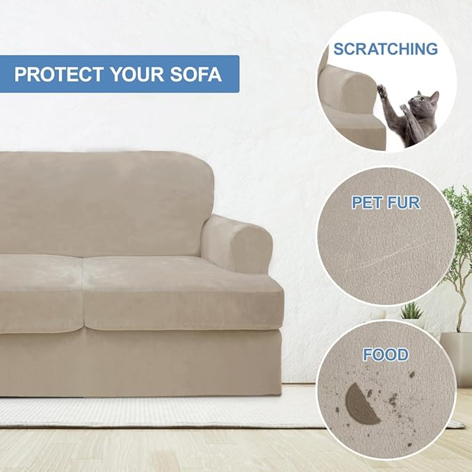 CUCRAF T Cushion Sofa Cover 3 Piece Loveseat Slipcovers, Soft Thick Velvet