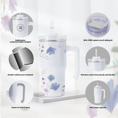 Lilsofee 25 Pack 20 oz Sublimation Blank Tumbler with Handle and Straw Stainless Steel Double Vacuum Insulated Mug Heat Press Transfer Printing DIY Cup
