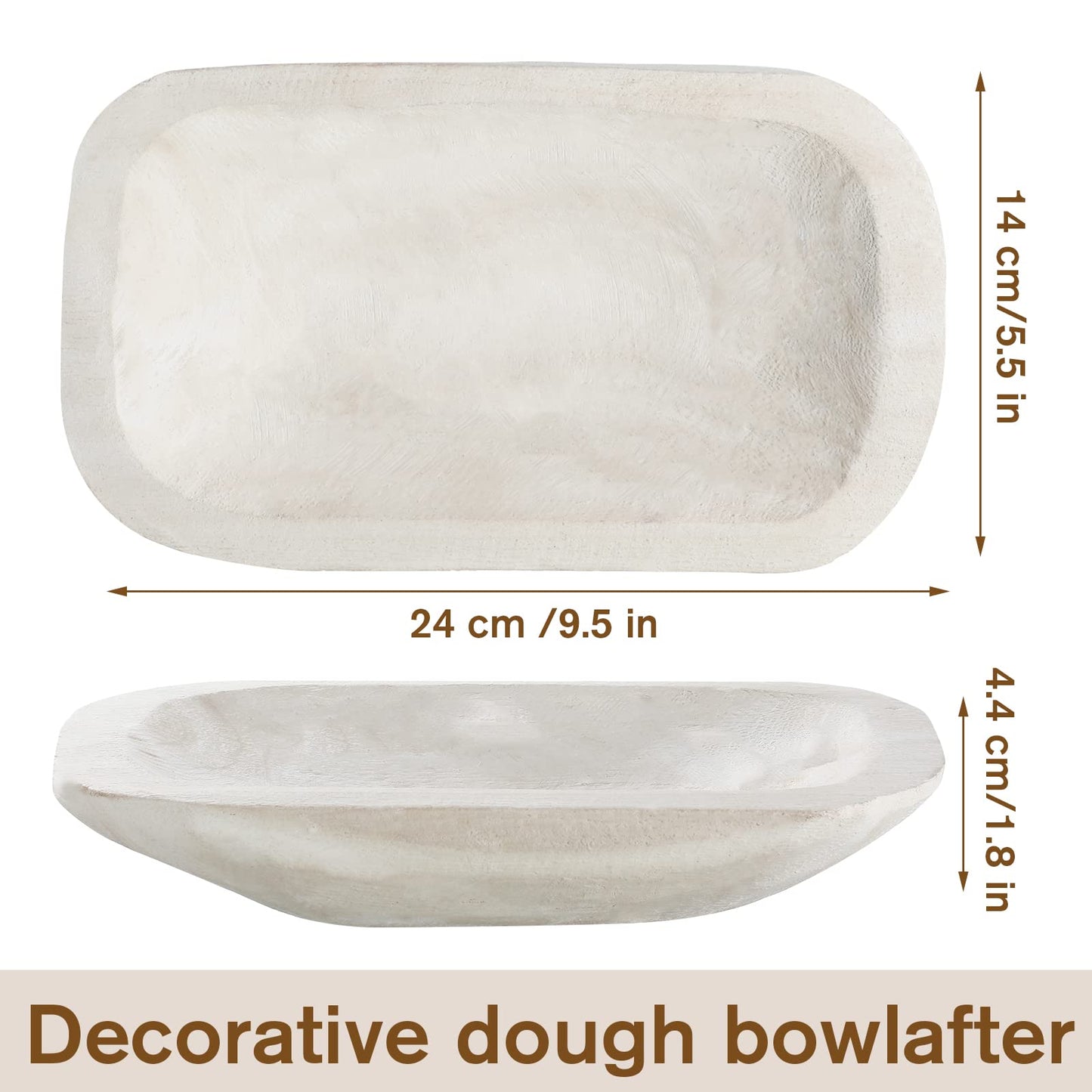 Xaatren Large Wooden Dough Bowl Decorative Wooden Bowl Rustic Long Dough Bowls Decor for Farmhouse Home Dining Table Centerpiece Living Room Kitchen Decorations(10 x 6 Inch,White)