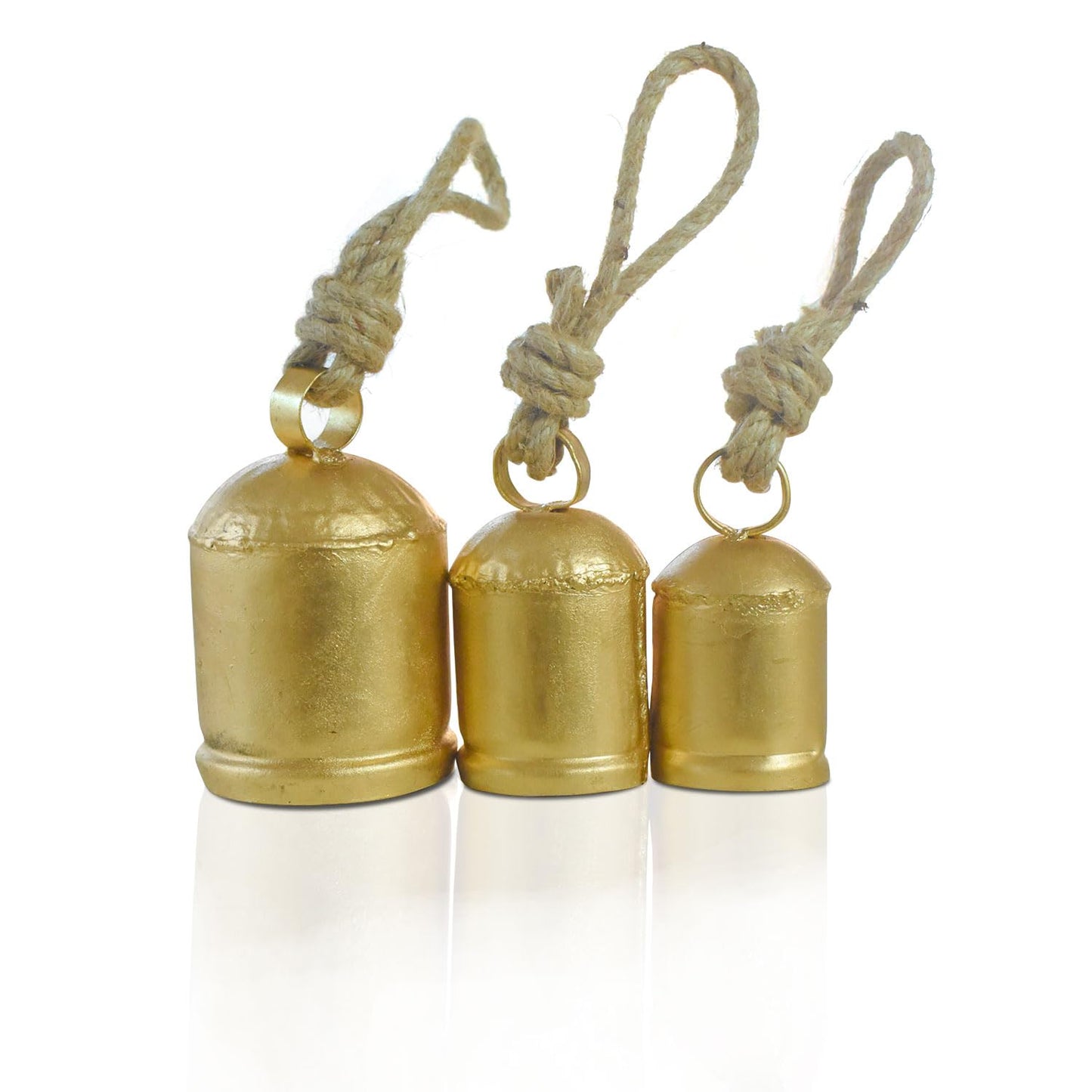 Christmas Hanging Large Cow Bells - Rustic Golden Metal Bells for Farmhouse, Garden & Holiday Décor (Medium (5”4”3” Inch))