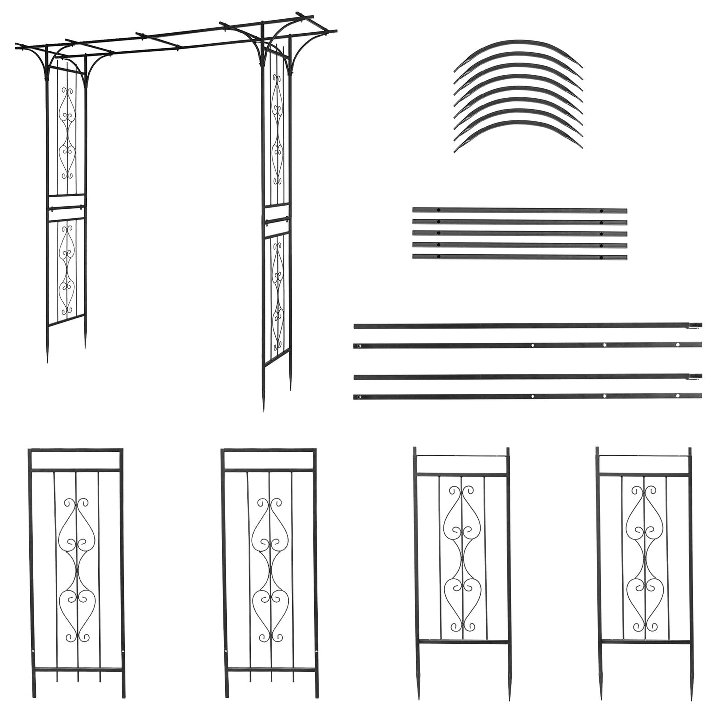 85" Metal Garden Arch Trellis for Climbing Plants, Large Flat Top Iron Arbor for Wedding Events & Backyard, Rustproof Outdoor Flower Support Rack for Roses & Vines, 6.7ft Wide, Black