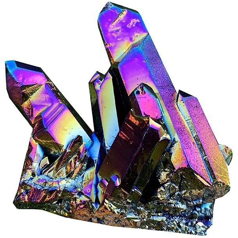 Phefop Rainbow Crystal Cluster Stone Rock Crystal Cluster Geode Specimen, Rough Polished and Electroplated with Random Shape for Home Decor (Pink)