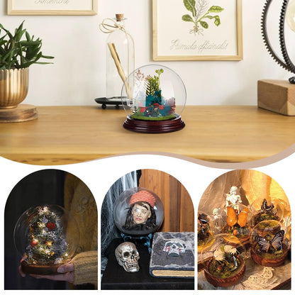 PH PandaHall 4.5x4.4 Cloche Glass Dome Display Clear Dome with Base Mini Crystal Display Case Vintage Style Centerpiece Stand Bell Jar for Watch Jewellry Miniatures Figurines Display