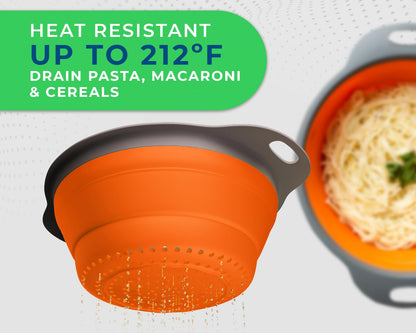 Ultimate Kitchen Strainers Set of 2 - Collapsible Silicone Colanders For Easy Storage by Comfify - Use with Pasta & Veggies or as a Fruit or Berry Bowl with Strainer - Irreplaceable for Campers - Blue