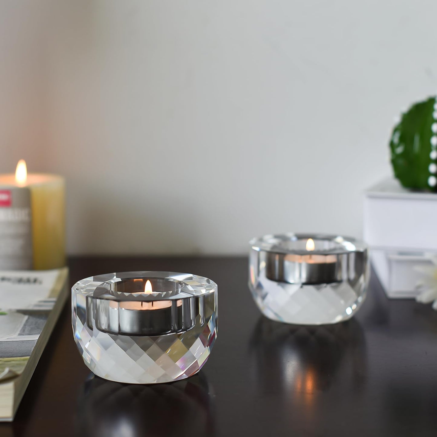 Crystal Candle Holders Set of 2, Tea Wax Ultra Elegant & Modern Centerpiece Home Décor,Wedding