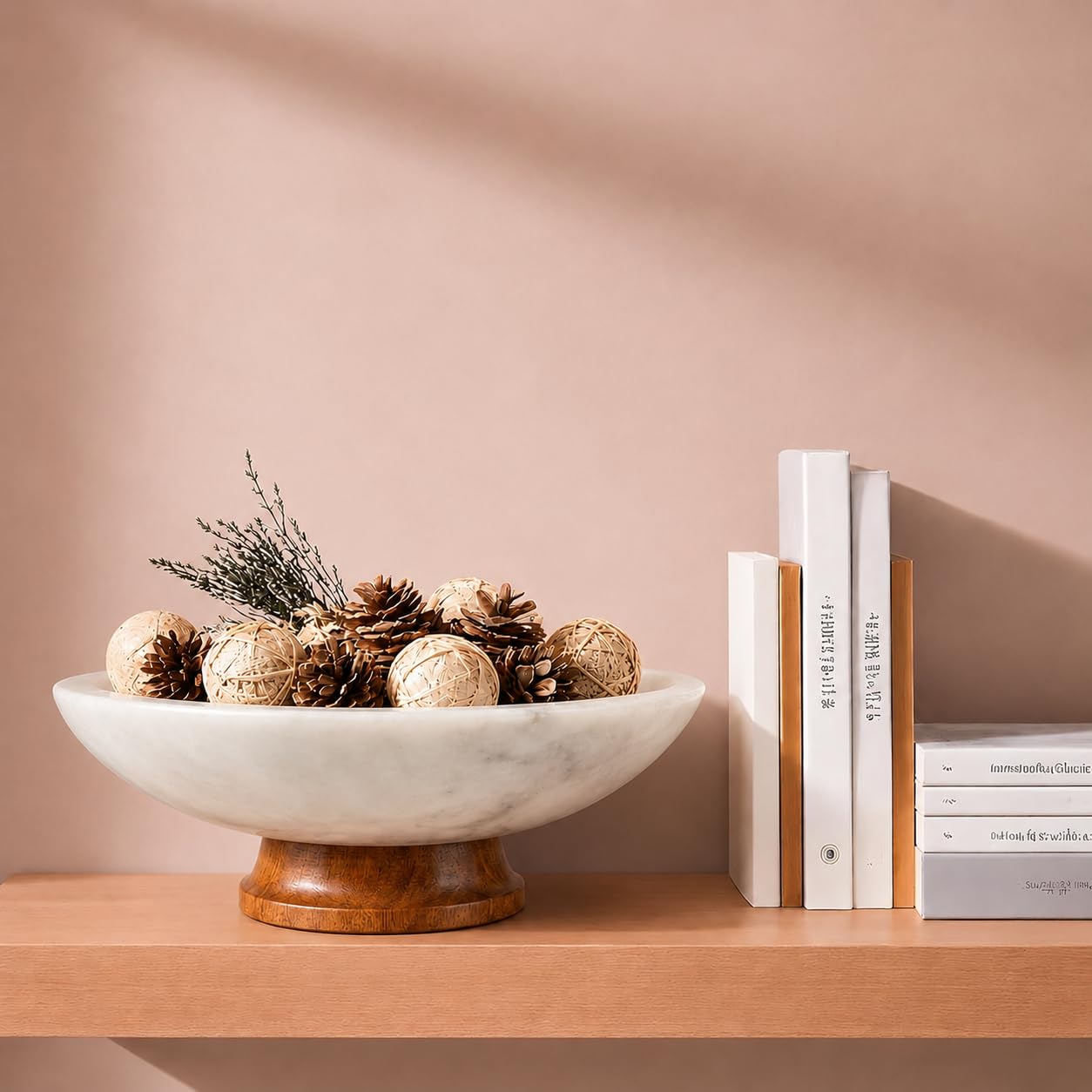 White Marble Fruit Bowl with Pedestal, 11" Large Decorative Centerpiece Bowl for Dining Table, Modern Kitchen Counter Fruit Bowl, Handcrafted Stone Marble Bowl, Luxury Home Decor Accent