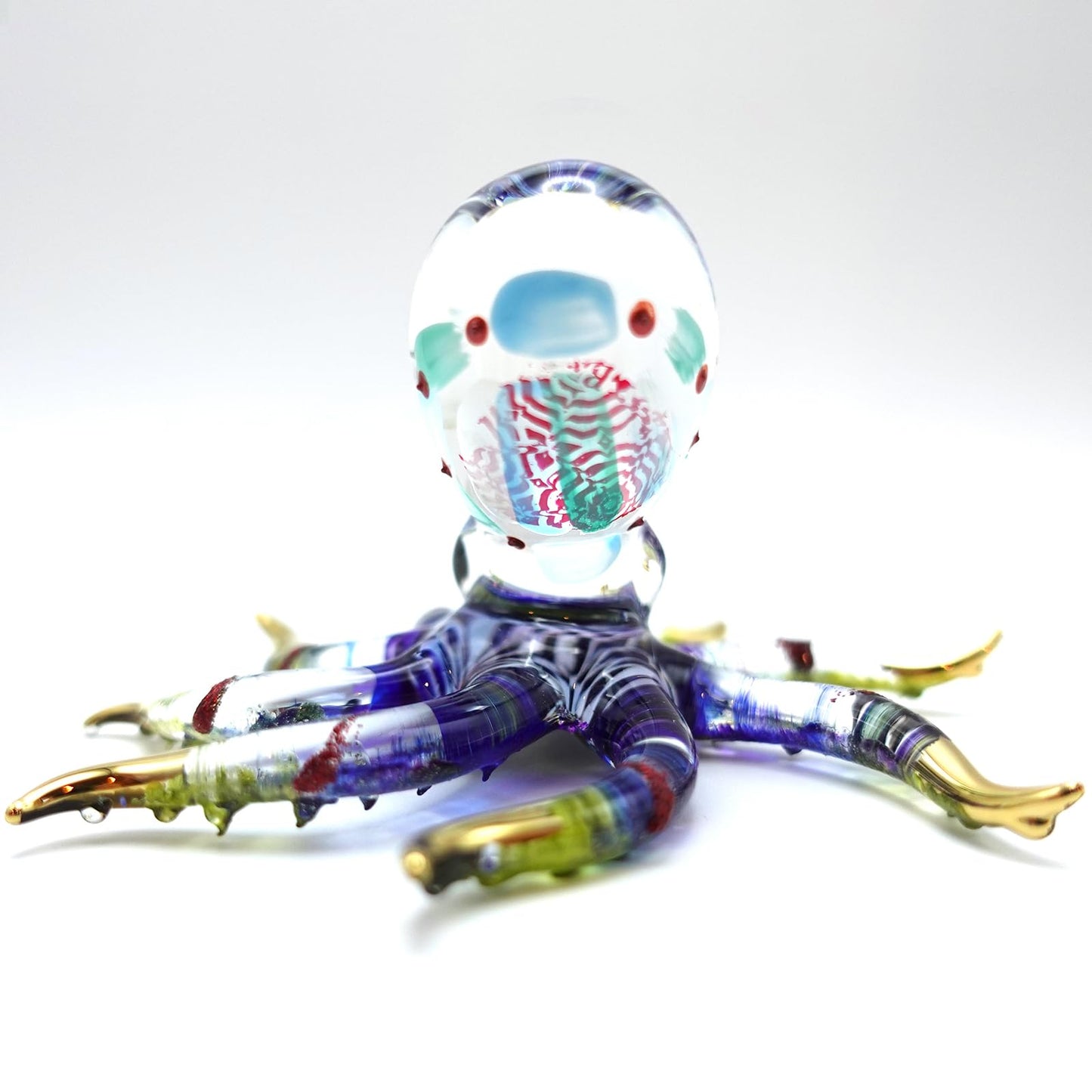 Sansukjai Octopus Glass Handmade Figurine – Detailed Hand-Painted Blown Glass Sea Animal Sculpture with 22K Gold Accents – Collectible Marine Life Art & Unique Ocean Gift Décor (4 inches Multi-Blue)