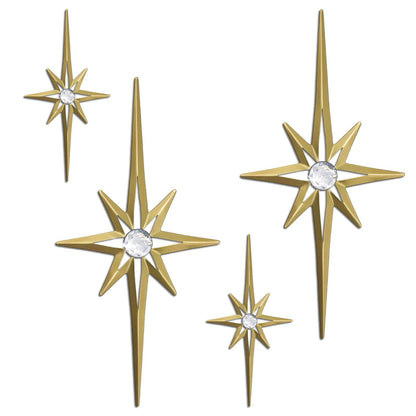 sxnzequnze 4 Pcs Star Wall Art for Home Decor Living Room Bedroom Office Metal 3D,Bling,with Hanging Hook Starburst Midcentury Sculpture Retro Gallery Accent Celestial -Gold 16.5in/9.4in