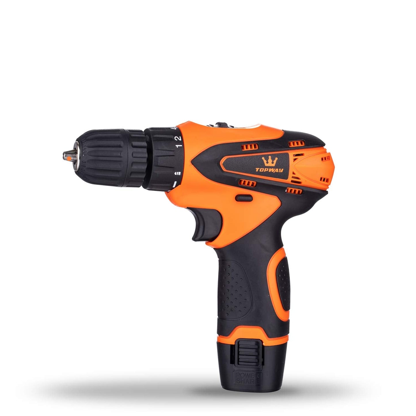 TOPWAY Cordless Drill Driver 12V, Battery Powered Screwdriver with 10mm Keyless Chuck, 2 Speed, LED Light and 1X Battery Included, Ideal for Home DIY Project 102000