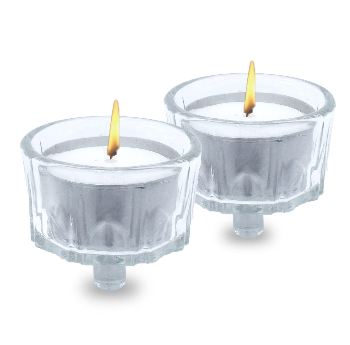 Ner Mitzvah Tea Light Holders with Tealight Candles - 2 Pack Crystal Glass Tealight Candle Holder for Candelabra and Candlesticks - Safety Rubber Set Included - Fits All Standard Tealights