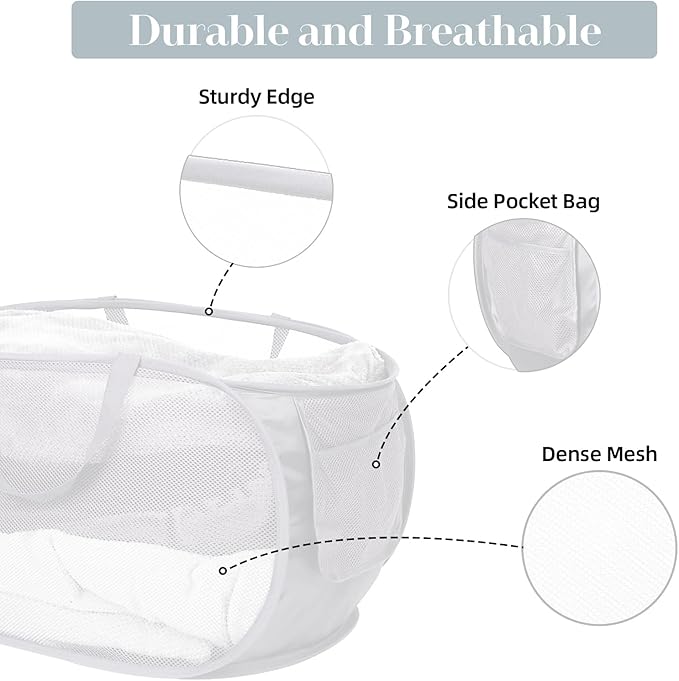 Strong Mesh Pop Up Laundry Basket, Collapsible Laundry Hamper