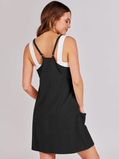ANRABESS Women Athletic Dress Summer Tennis Workout Active Sports Mini Romper Dress Built in Shorts Travel Vacation Clothes Black Medium