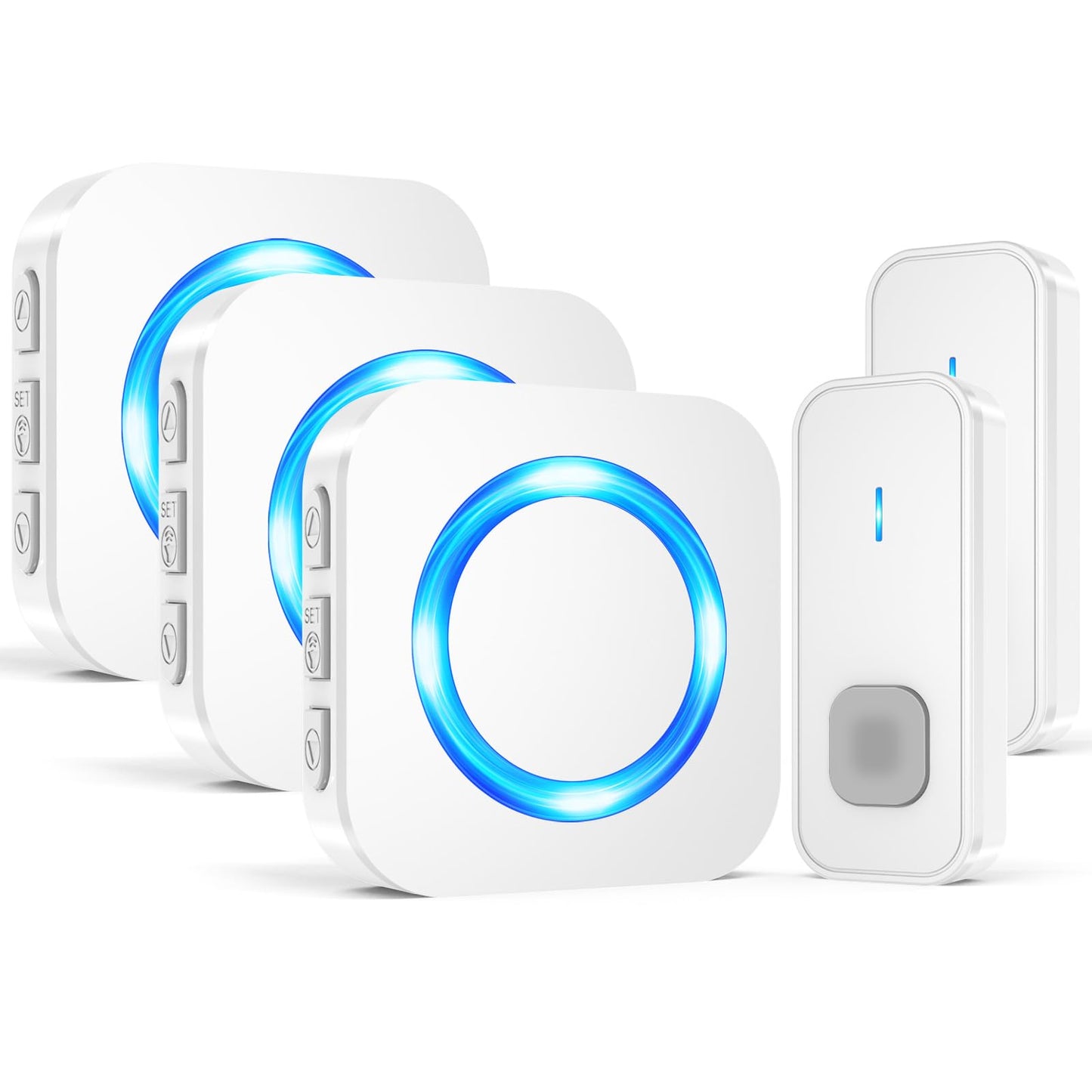 Doorbell Waterproof Wireless Doorbell Easy Install at 1,300ft Long Range Loud Enough with 55 Chimes 5 Volume Levels LED Flash Door Bell for Home Classroom Apartment,2 Push Buttons 3 Receivers,White