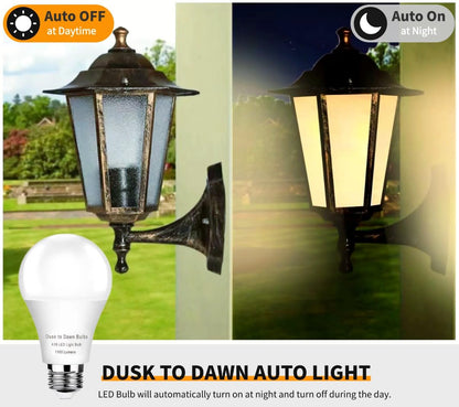 4-Pack Dusk to Dawn LED Light Bulbs, 75W Equivalent, Daylight 5000K 1,100LM, Automatic On/Off Outdoor Light, E26 A19 10W Bright Porch Light Bulbs, for Indoor/Outdoor Yard Patio Garage Garden