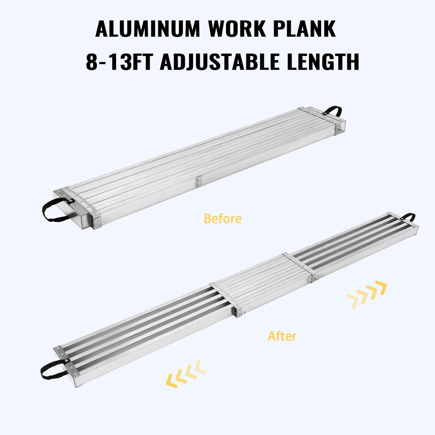 GarveeTech 8-13 ft Telescoping Work Plank, Aluminum Plank, Adjustable Work Platform 440 LBS Capacity, Extension Scaffolding Plank with Skid-Proof Platform, Scaffold Ladder Accessory