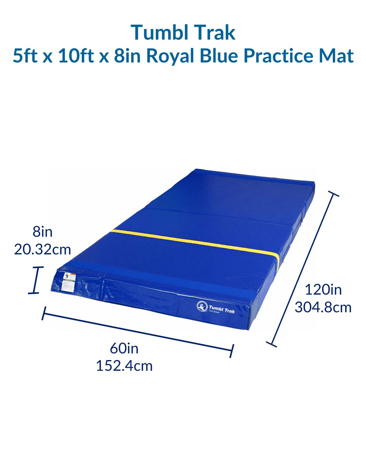 Tumbl Trak Folding Practice Mat 5ft x 10ft x 8in Royal Blue | Thick Gymnastics Crash Pad | Cushioned Landing Surface for Cheerleading, Martial Arts, Judo, Acro, Tumbling, Dance