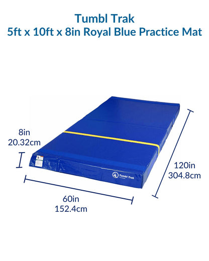 Tumbl Trak Folding Practice Mat 5ft x 10ft x 8in Royal Blue | Thick Gymnastics Crash Pad | Cushioned Landing Surface for Cheerleading, Martial Arts, Judo, Acro, Tumbling, Dance