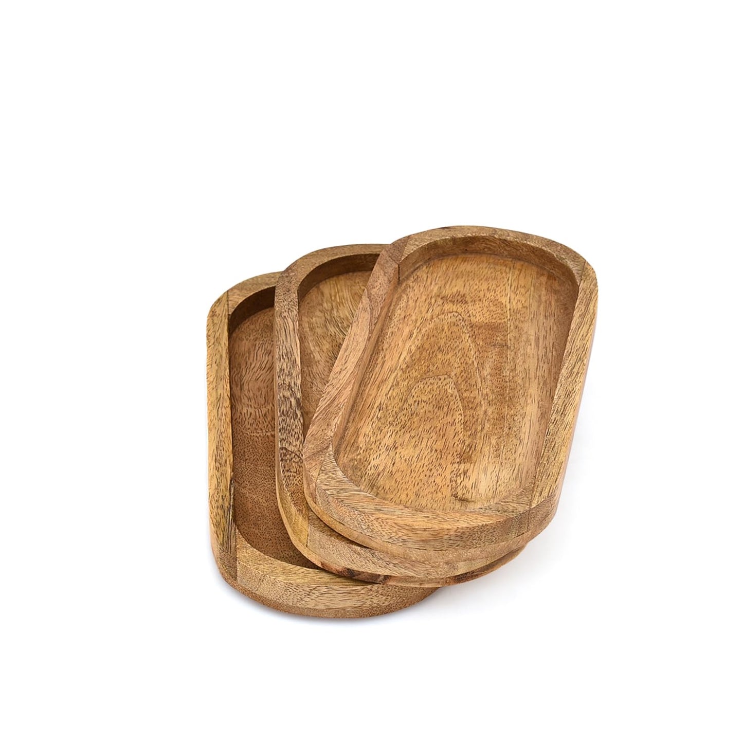Kimona Platters Mango Wood Set of 3 Elegant Platters for Home Décor Cheese Board for Food, Bathroom, Home Décor (9" X 4" X 0.75")
