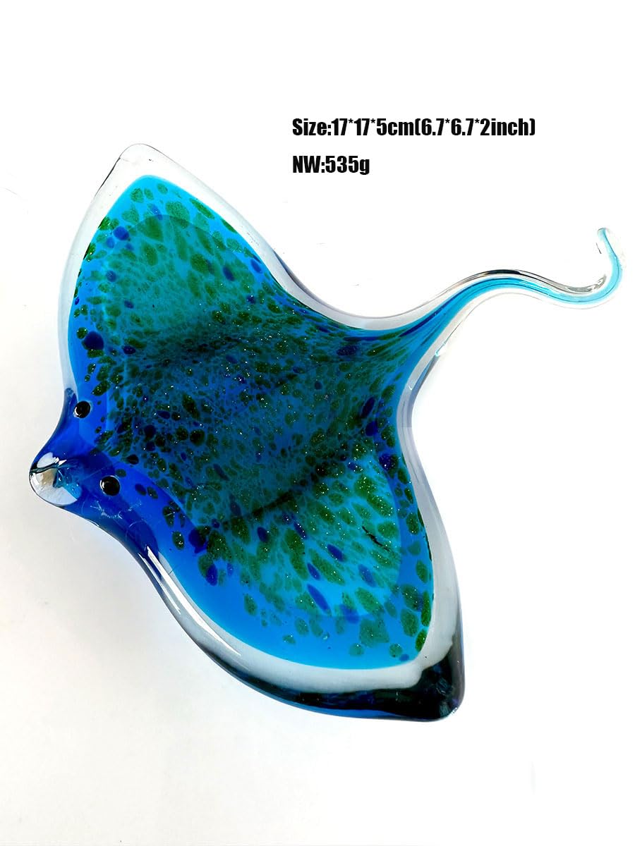 JinShiY Handmade Glass Blown Marine Animal Figurine Glaze Devil's Fish Sculpture Modern Miniature Home Decoration Christmas Kids Gift, Green