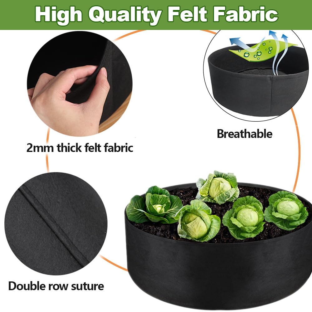 IWNTWY 2-Pack 15 Gallon Grow Bag, Heavy Duty Thickened Fabric Pots Round Raised Garden Bed Planter for Planting Herb Flower Vegetable Potato Plants (24" D × 8" H)