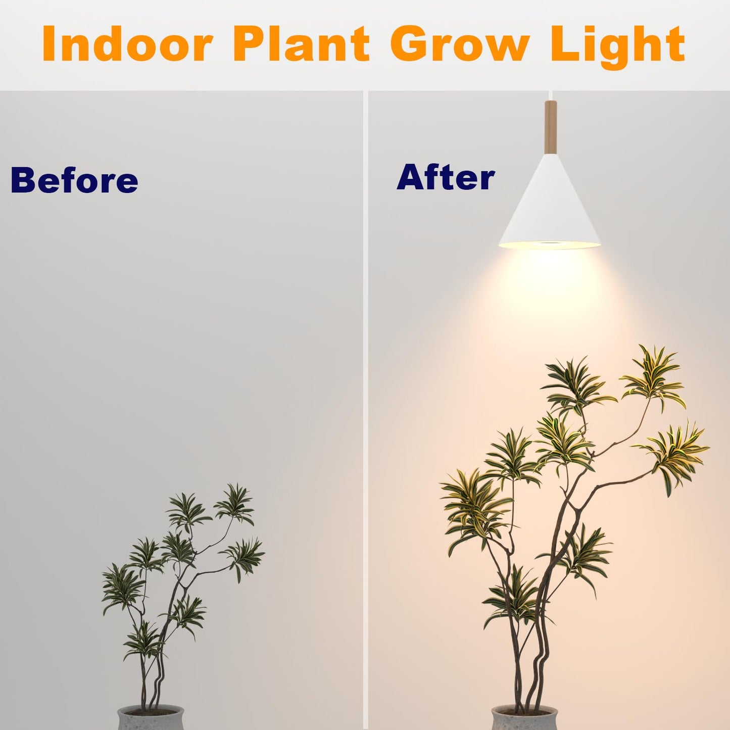 Hanging Grow Light with Timer, 20W Full Spectrum Plant Lamp for Indoor Plants, 14.5 ft Power Cord, Adjustable Height, Wall-Mounted Growing Light for Large Tall Plants, Succulents and Flowers (White)